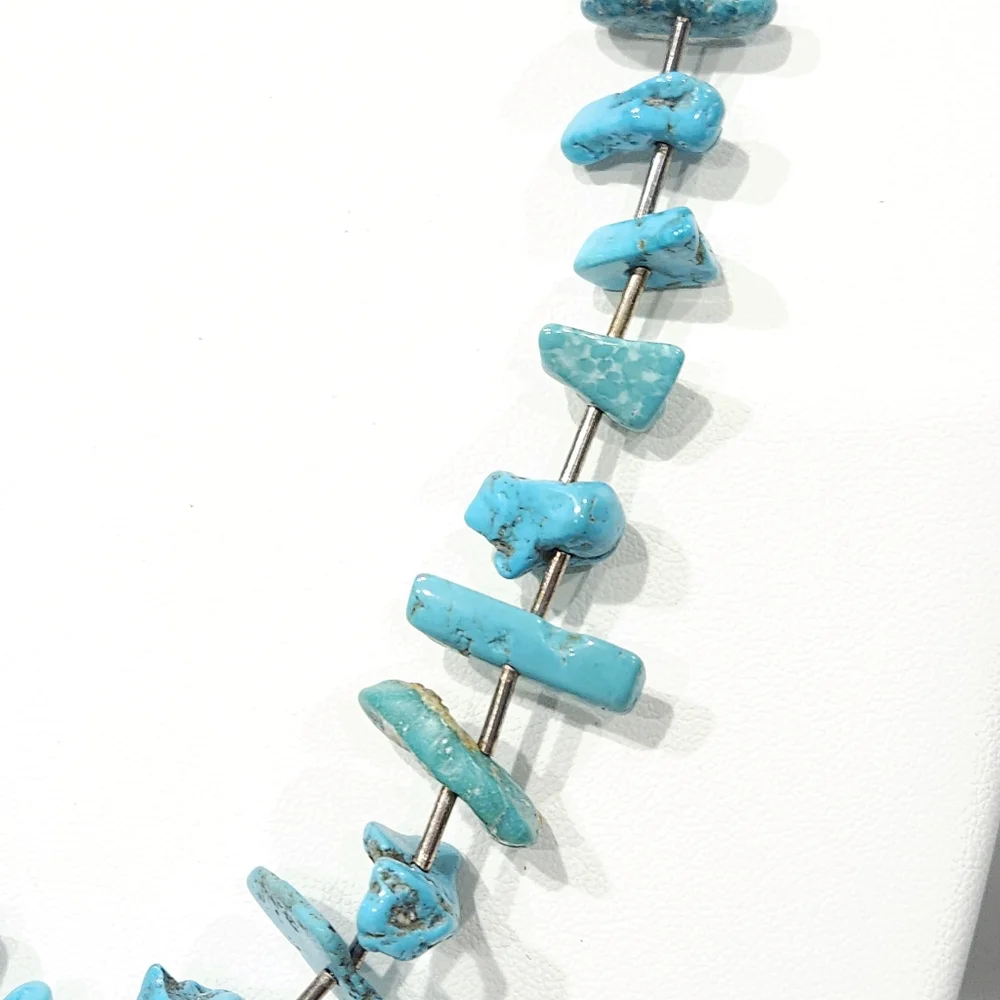 Vintage Southwestern Turquoise Nuggets Sterling Silver Heishi Bead Necklace